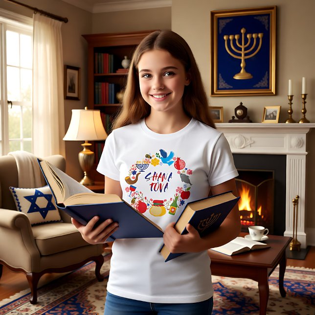 Camiseta 🍯 🍎 🐟 Shana Tova. Feliz Año Nuevo1 (🍯 🍎🐟 Shana Tova! Happy New Year T-Shirt)