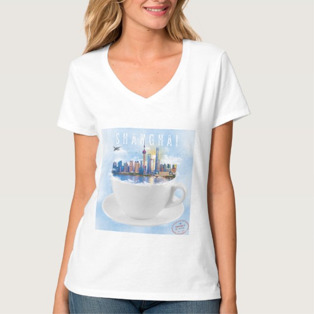 Camiseta Shanghái en una taza de té - Arte de Skyline futur (Anverso)