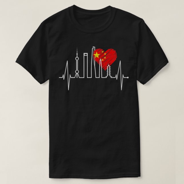 Camiseta Shanghai Skyline Heartbeat Heart China Asia I Love (Diseño del anverso)