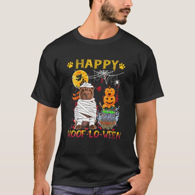 Camiseta Shar Pei Mummy Happy Woof Lo-Ween Halloween Pumpki (Anverso)