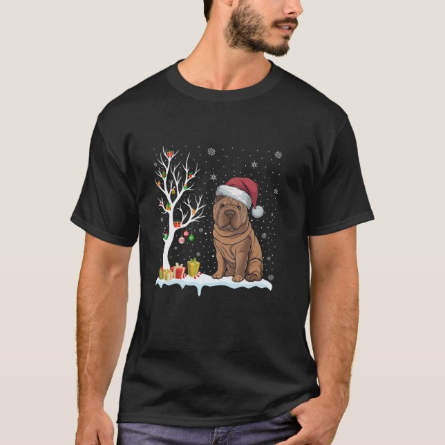 Camiseta Shar Pei Perro Santa Hat Árbol festivo Christma (Anverso)