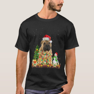 Camiseta Shar Pei Perro Santa Hat Navidades Árbol de luz de