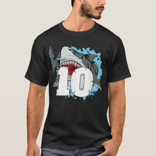 Camiseta Shark 10th Birthday Boy 10 Ten Shark Theme Party