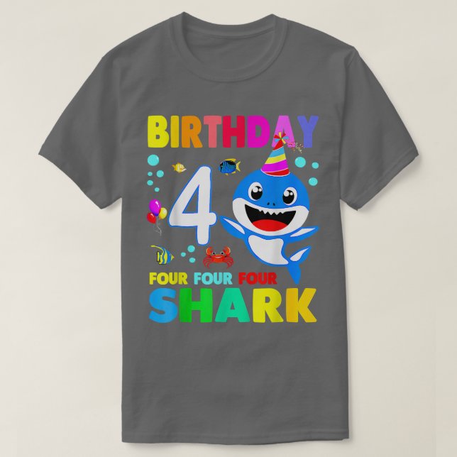 Camiseta Shark Birthday 4 Years Old 4th Birthday Matching F (Diseño del anverso)