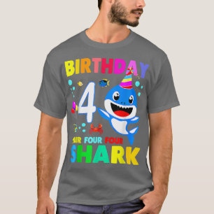 Camiseta Shark Birthday 4 Years Old 4th Birthday Matching F