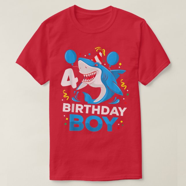 Camiseta Shark Birthday 4 Years Old 4th Birthday Matching F (Diseño del anverso)