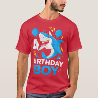 Camiseta Shark Birthday 4 Years Old 4th Birthday Matching F