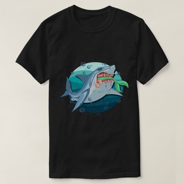 Camiseta Shark Eating Mermaid Funny Mythical Creature Lover (Diseño del anverso)