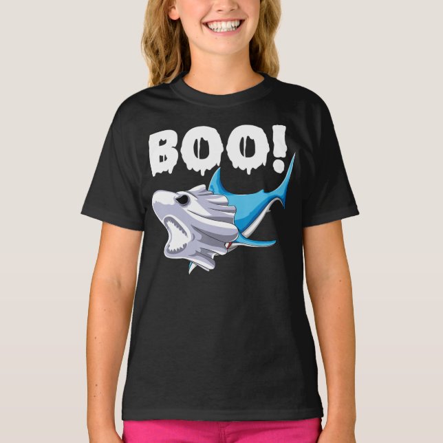 Camiseta shark halloween  boo ghost shark gift boys mens (Anverso)