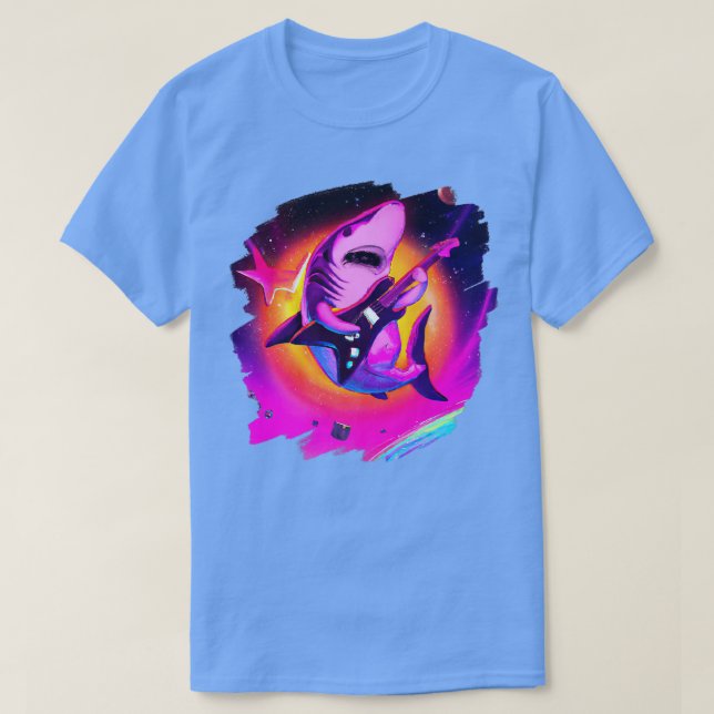Camiseta Shark Playing Guitar in Space Outer Space Sharks (Diseño del anverso)