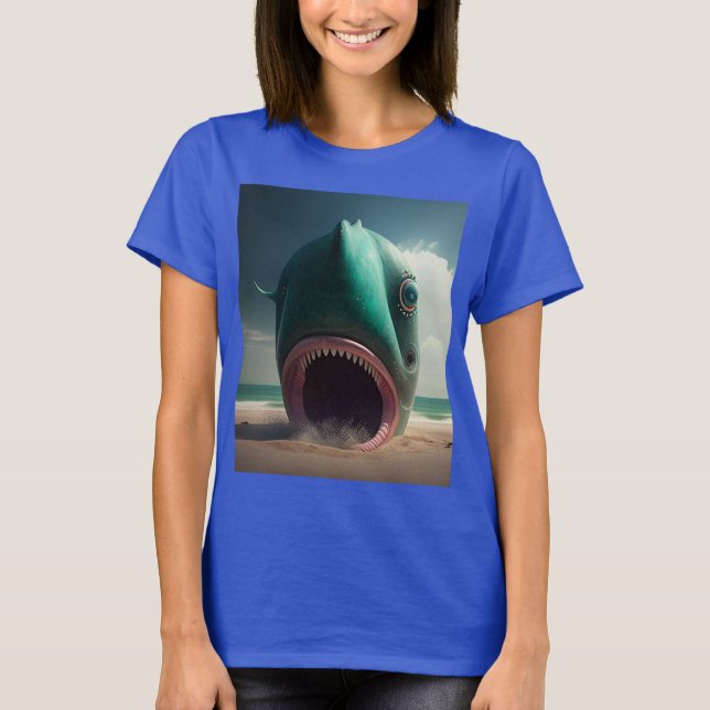 Camiseta Shark sculpture on the beach (Anverso)