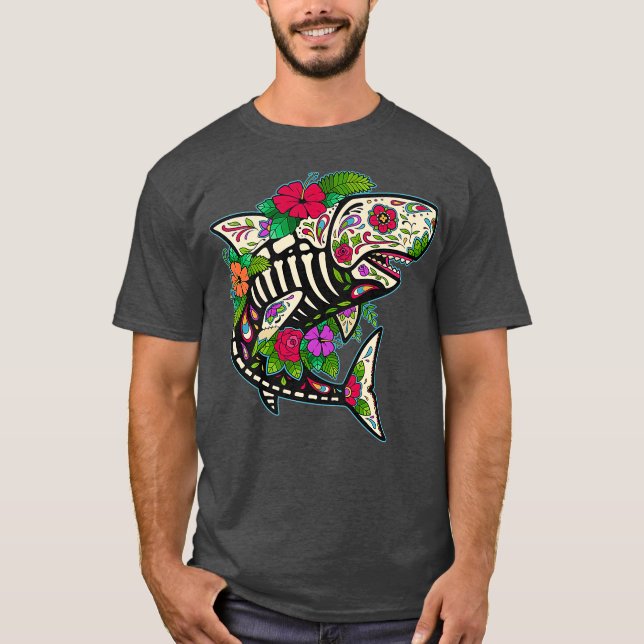 Camiseta Shark Sugar Skull Calavera Mexico Dia De Los (Anverso)