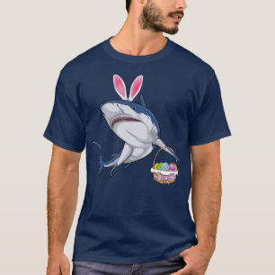 Camiseta Shark with Easter Basket and Bunny Ears Happy East