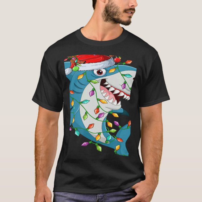 Camiseta Shark Xmas Lights Reindeer Santa Shark Christmas (Anverso)