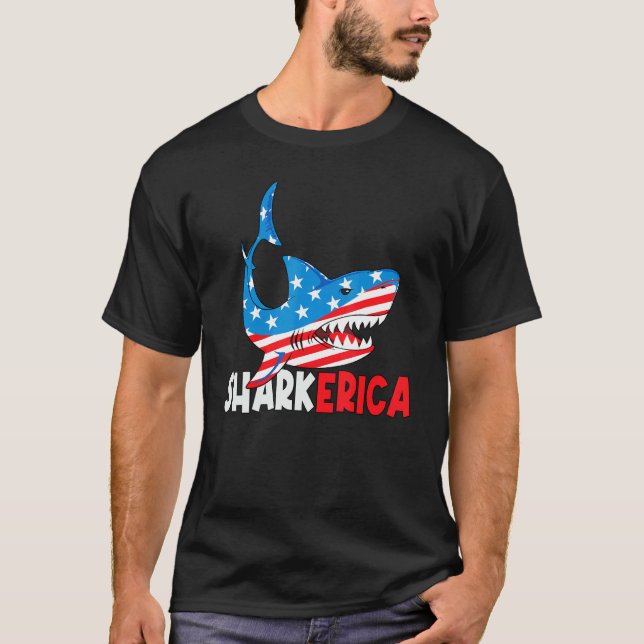 Camiseta Sharkerica Shark 4 De Julio Bandera Estadounidense (Anverso)