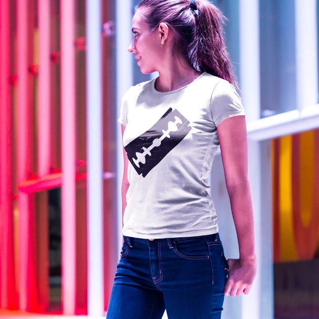 Camiseta Sharp-Blade (women posing on the street in between multi color lighting)
