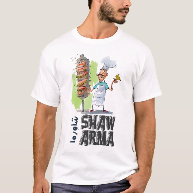 Camiseta Shawarma Alimentos árabe-・・・・・・・・・・ك・・・・・أ・・・・. (Anverso)