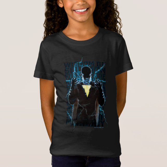 Camiseta ¡SHAZAM! | Shazam & Abilities Lightning Typography (Anverso)