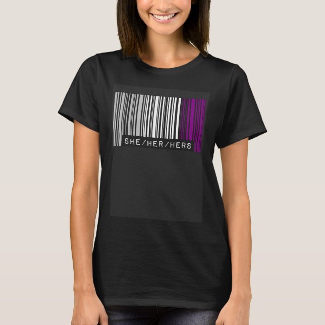 Camiseta She Her Hers Pronouns Asexual Pride Flag Barcode A (Anverso)