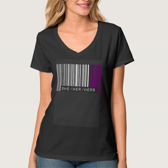 Camiseta She Her Hers Pronouns Asexual Pride Flag Barcode A (Anverso)