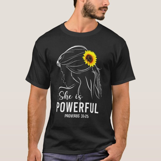 Camiseta She Is Powerful Bible Verse Religious  for Women (Anverso)