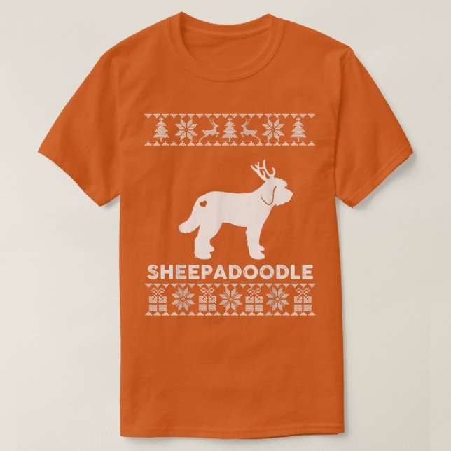 Camiseta Sheepadoodle Dog Lover Xmas Renos Fea Navidad (Diseño del anverso)