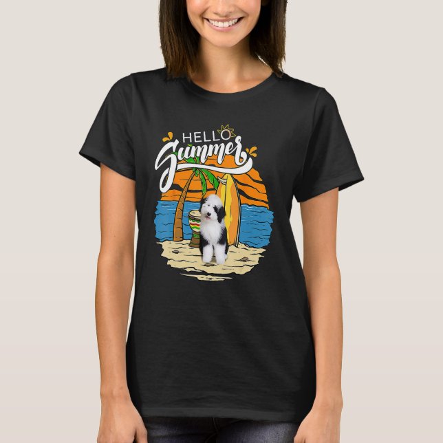 Camiseta Sheepadoodle Hello Summer Dog Vacation (Anverso)
