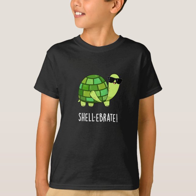 Camiseta Shell-ebrate Funny Tortoise Animal Pun Dark BG (Anverso)