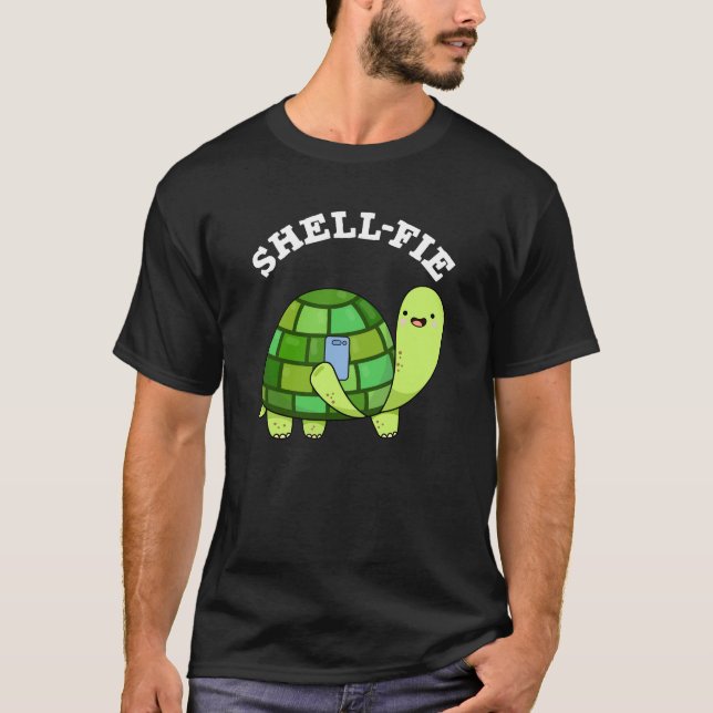 Camiseta Shell-fie Funny Tortoise Selfie Pun Dark BG (Anverso)