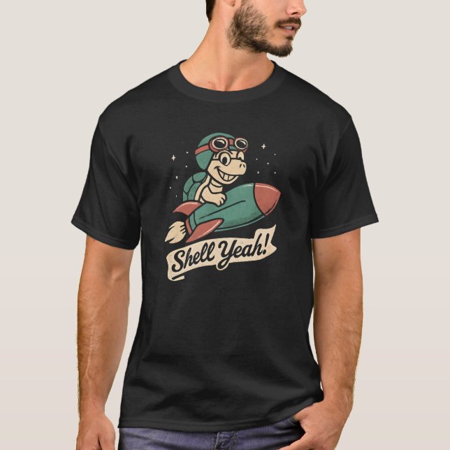 Camiseta Shell Yeah Turtle Rocket Shirt, Funny Retro Cartoo (Anverso)