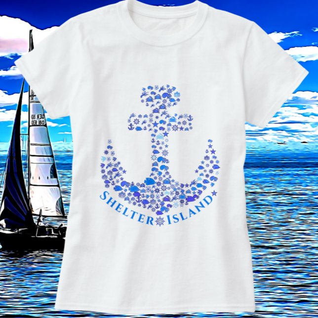 Camiseta Shelter Island NY Nautical Anchor Art (Subido por el creador)