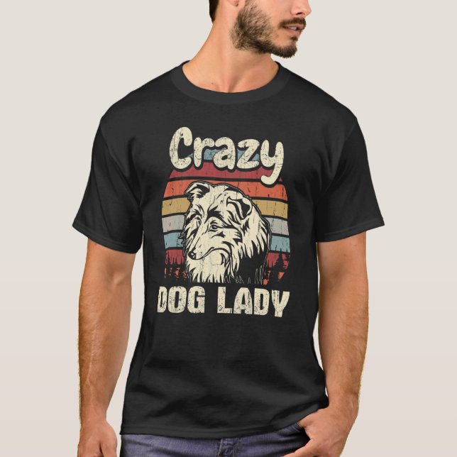 Camiseta Sheltie Crazy Dog Lady Viñar el Retro del Día de l (Anverso)