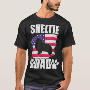 Camiseta Sheltie Dad Dog ama la bandera estadounidense