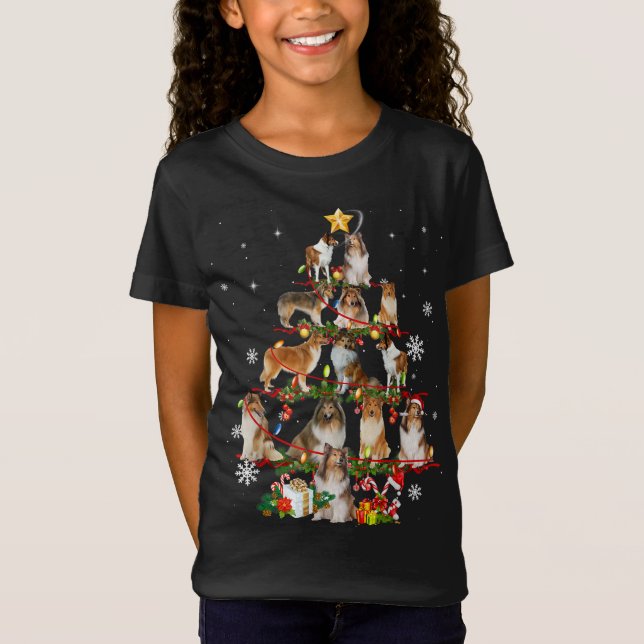 Camiseta Sheltie Dog Christmas Tree Enfoca Divertidas Navig (Anverso)