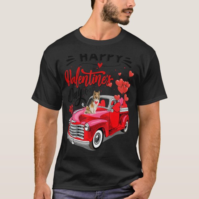 Camiseta Sheltie Dog Heart Red Truck San Valentín Sheltie (Anverso)