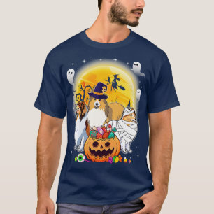 Camiseta Sheltie Dog Mummy Witch Moon Fantasma Feliz Hallow