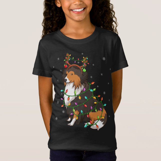 Camiseta Sheltie Dog Xmas Gorra de renos con luz Sheltie Ch (Anverso)
