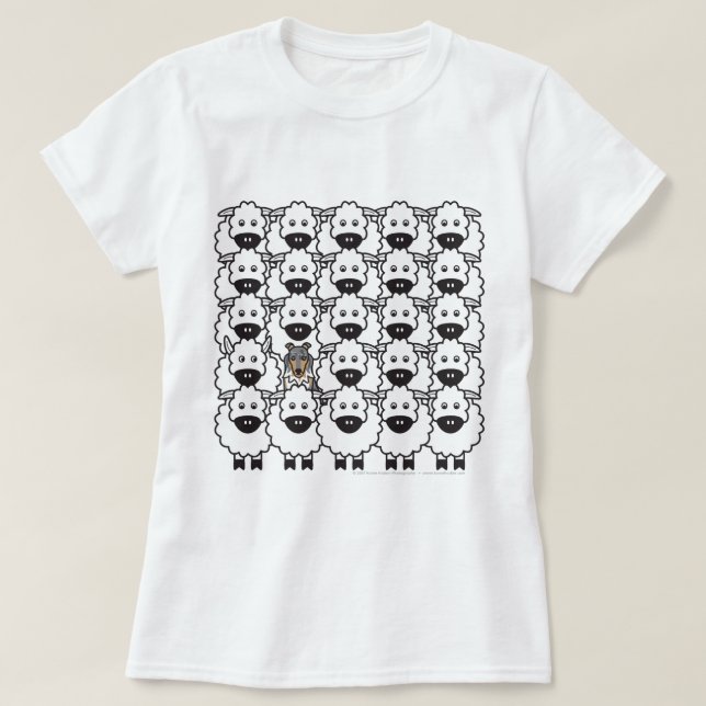 Camiseta Sheltie en las ovejas (Diseño del anverso)