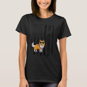 Camiseta Sheltie Grandpa USA Flag Shetland Sheepdog Dueño D