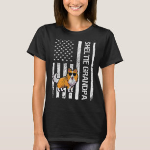 Camiseta Sheltie Grandpa USA Flag Shetland Sheepdog Dueño D