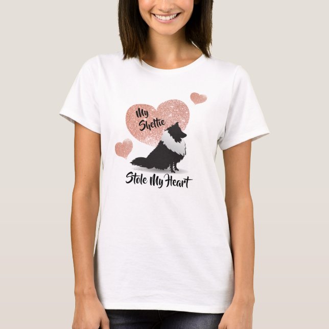 Camiseta Sheltie Me robó el corazón con oro Rosa (Anverso)