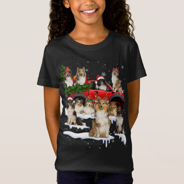 Camiseta Sheltie Perro Rojo Camión Árbol de Navidad Santa U (Anverso)