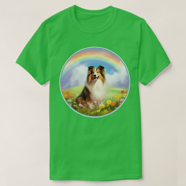 Camiseta Sheltie Rainbow Bridge Cute Shetland Sheepdog Dog (Diseño del anverso)