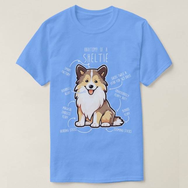 Camiseta Sheltie Shetland Sheepdog Anatomía 4 (Diseño del anverso)