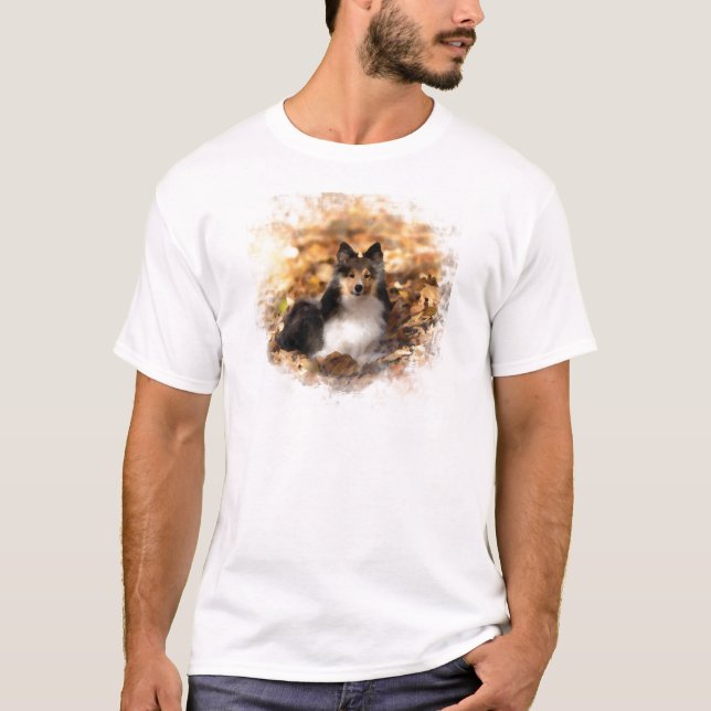 Camiseta Sheltie Shetland Sheepdog Art Painting (Anverso)