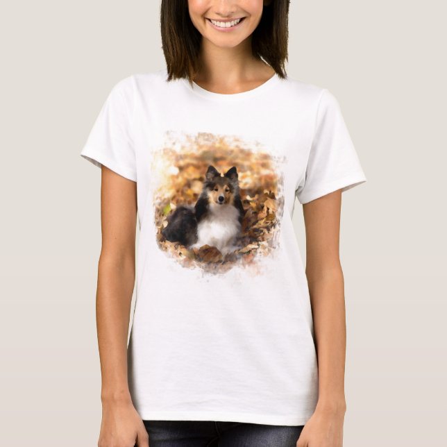 Camiseta Sheltie Shetland Sheepdog Art Painting (Anverso)