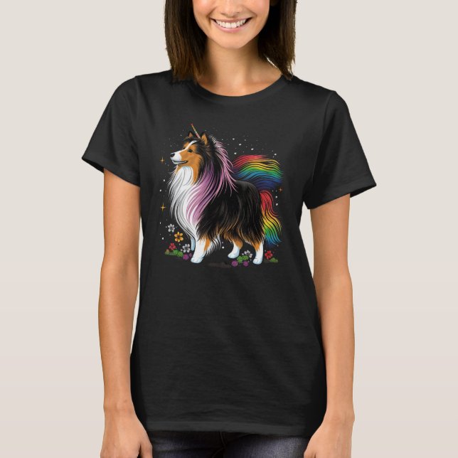 Camiseta Sheltie Unicorn on Rainbow Unicorn Shetland Sheepd (Anverso)