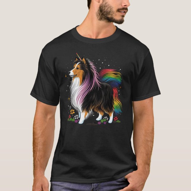 Camiseta Sheltie Unicorn on Rainbow Unicorn Shetland Sheepd (Anverso)