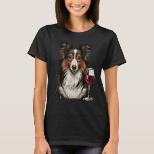 Camiseta Sheltie Vino Rojo bebiendo Sheepdog de Shetland