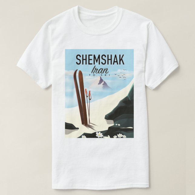 Camiseta Shemshak, poster de esquí de Irán. (Diseño del anverso)